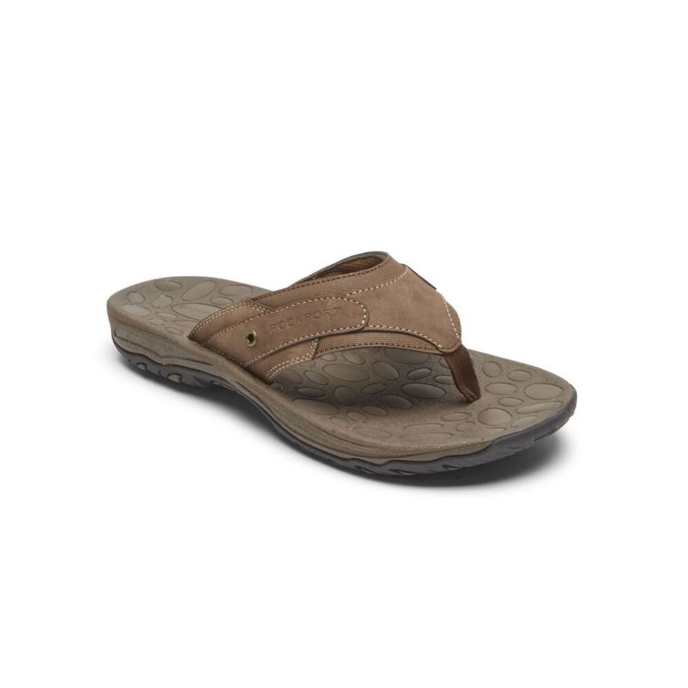 NWT ROCKPORT Mens Brown Lightweight Hayes Toe Slip On Thong Sandals Shoes 8.5 M